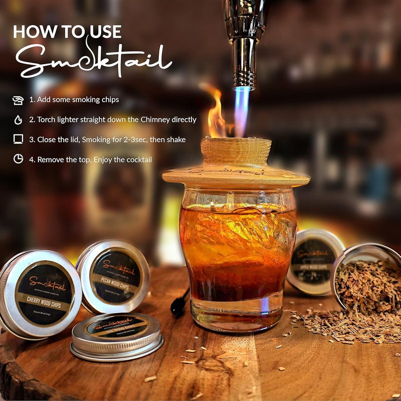 Smoktail طقم تدخين الكوكتيل الفاخر - طقم تدخين بوربون الفاخر لصنع كوكتيلات مدخنة رائعة للرجال والنساء - تجربة مزيج من البوربون والدخان (بدون بوتان)  - Image 4